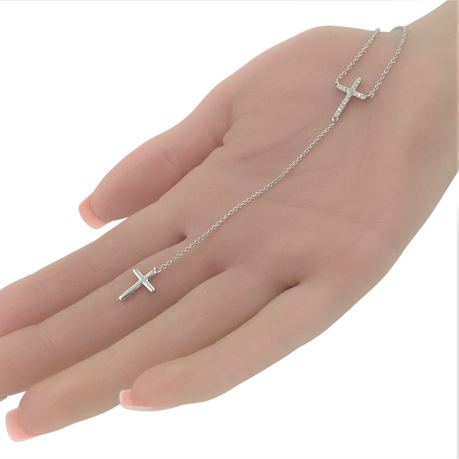 Two Cross with CZ Stones Drop Necklace White Gold NEW LOWEST PRICE