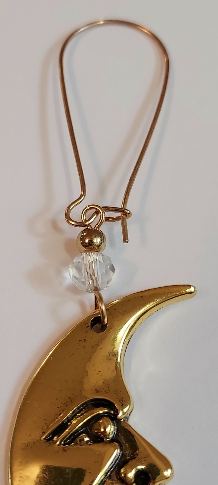 Moon Face Dangle Earrings Gold Tone Celestial Crescent Moon Statement
