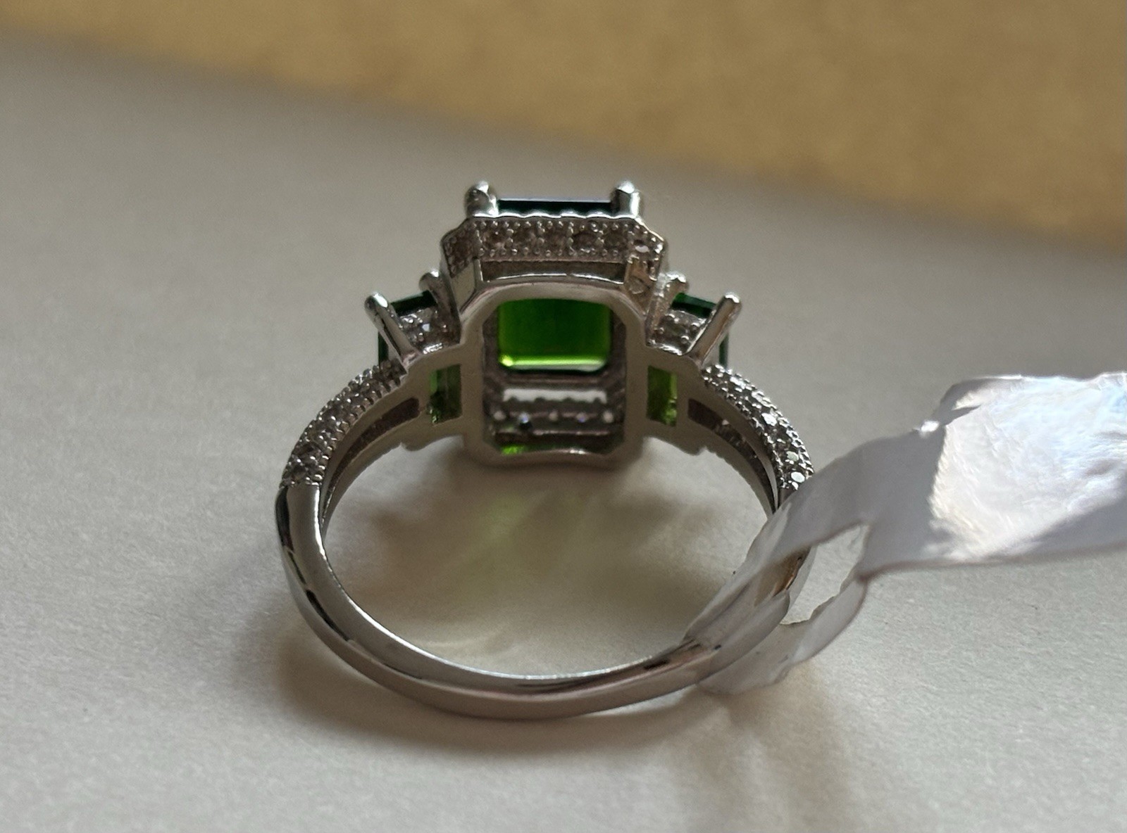 925 Silver Russian Chrome Diopside Emerald Cut Halo Cocktail Ring Prong Set Sz 6