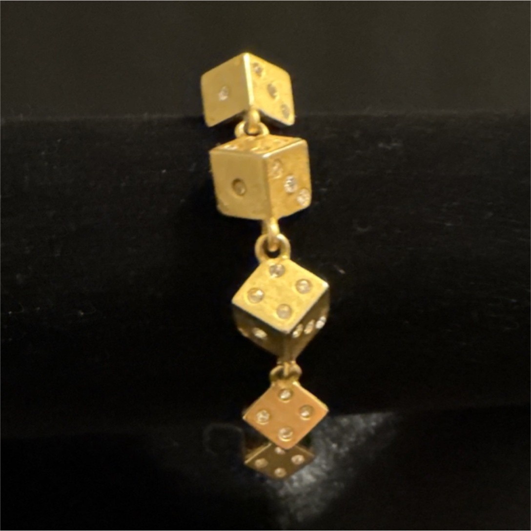 Gold Tone Dice Link Bracelet Clear Crystal Accents Snap Clasp 7.5 in