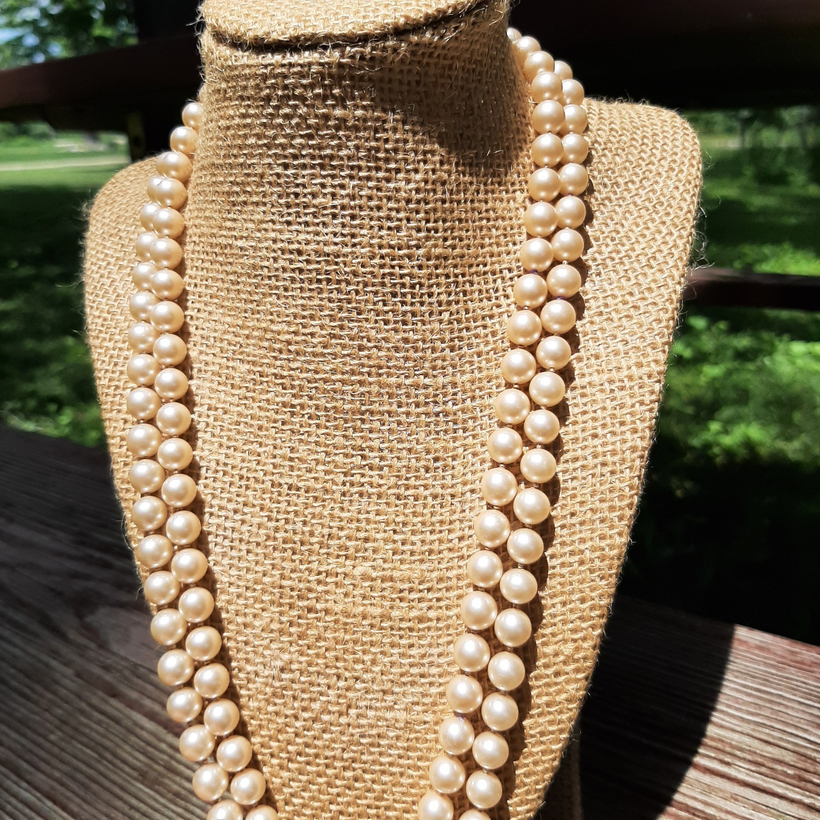 Crown Trifari Vintage MCM Multistrand Faux Ivory Pearl Necklace Cabochon Clasp