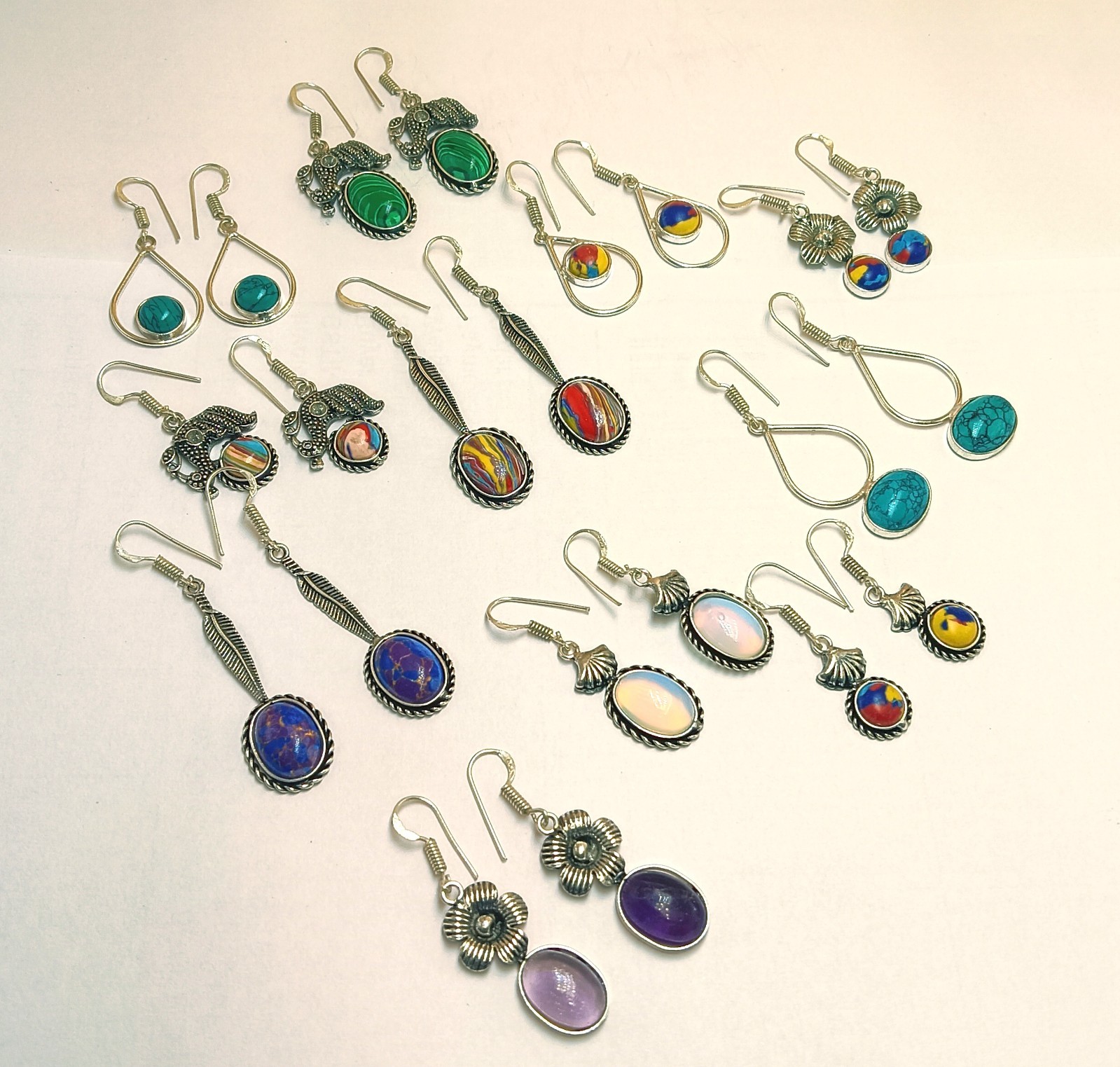 Sale Opalite & Mix Gemstone 925 Sterling Silver Plated Earrings 5pcs Lot Jewelry