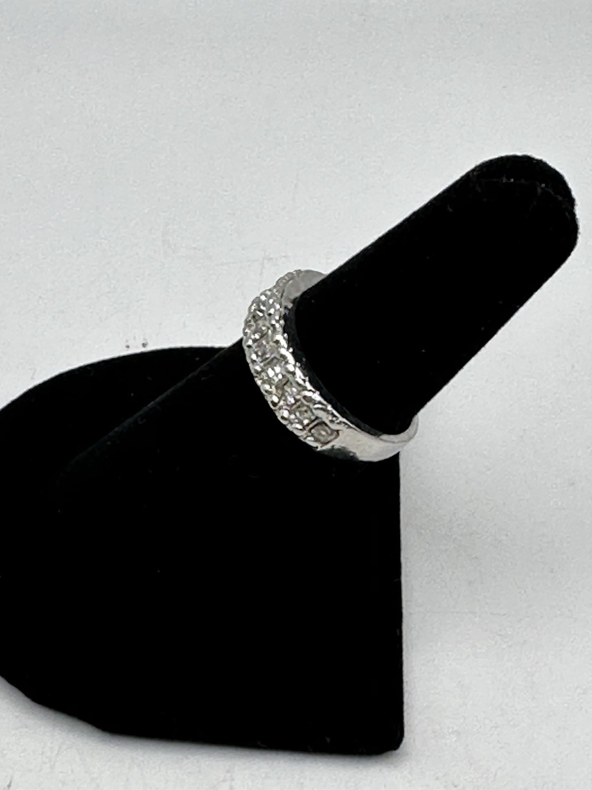Fashion Band Ring Silver Tone With Rhinestone Channel Set Clear Stones