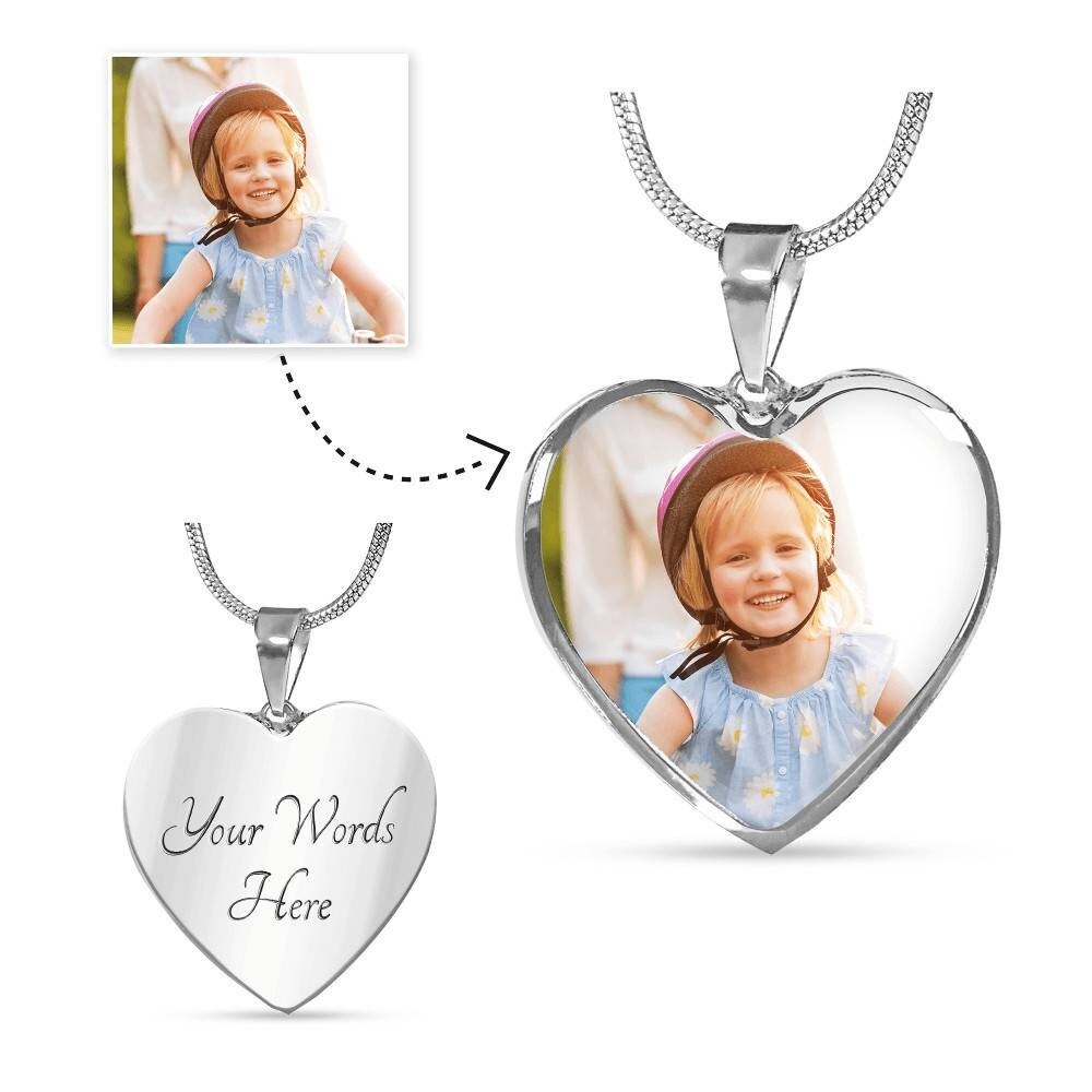 Silver Heart Bangle with Photo Upload, Cable Chain Necklace, Buyer Photo Upload