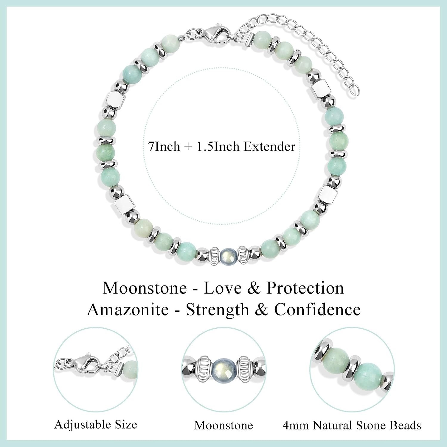 Adjustable Cuff Bracelet with Amazonite & Moonstone – Perfect for Any Occasion