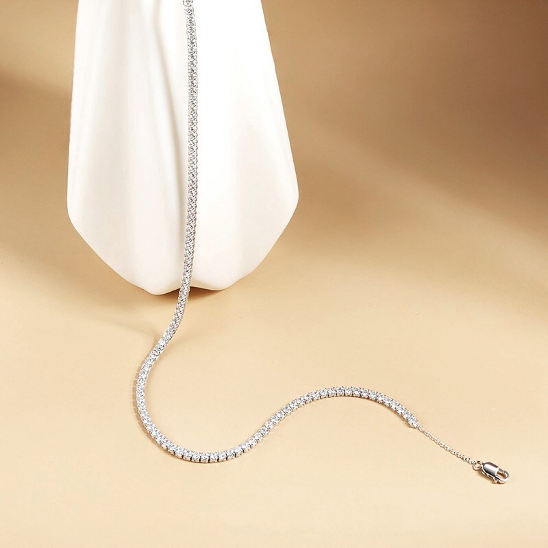 2mm D Color Moissanite Tennis Chain Necklace S925 Silver Women Adjustable Choker