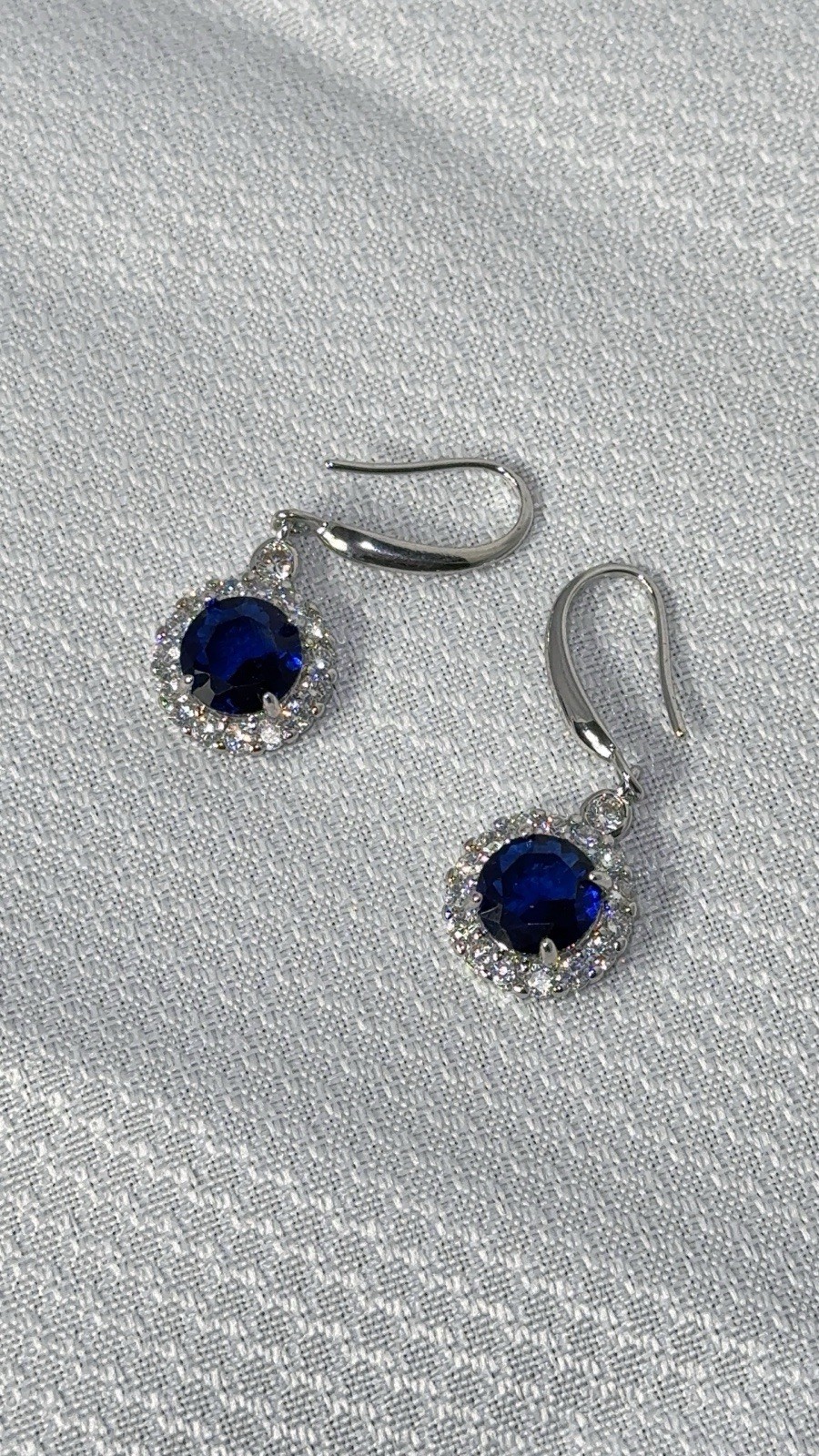 925 Sterling Silver Blue Round Cubic Zirconia Halo Leverback Dangle Earrings