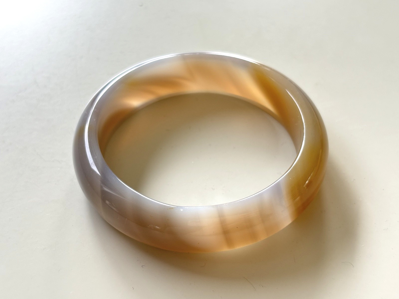 52mm Carnelian Agate Bangle Bracelet Milk tea color Lace Agate Banding