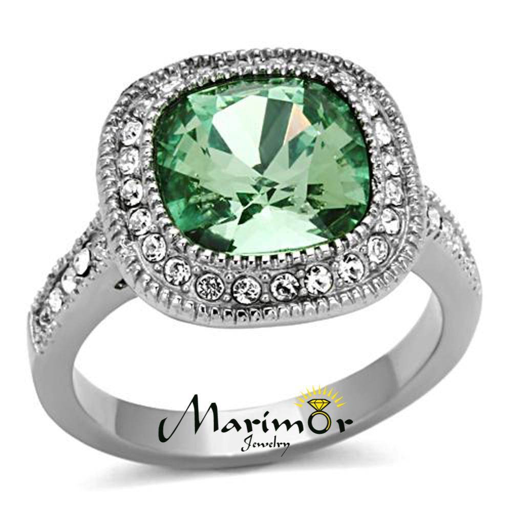 4 Ct Emerald Color Cushion Cut Stainless Steel Halo Engagement Ring Size 5-10
