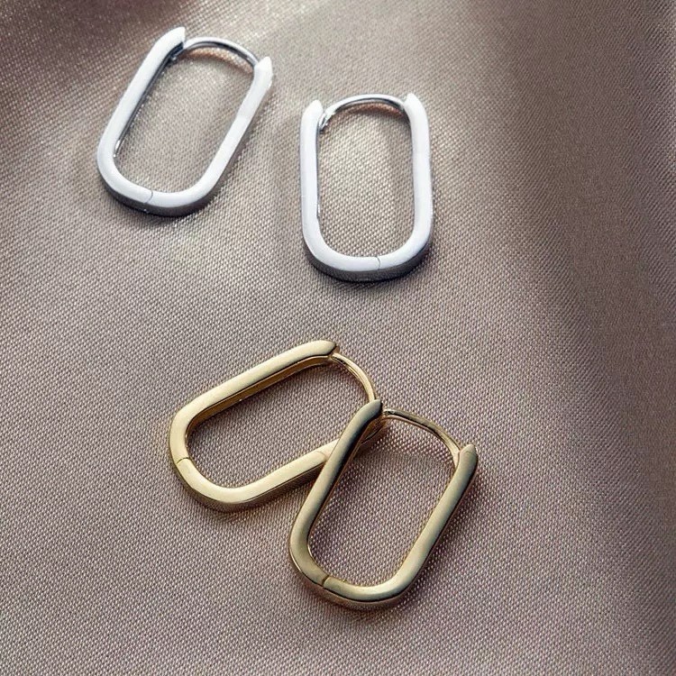 8mm Minimalist Oval Huggie Hoop Earrings 925 Silver Small Rectangle Hoops 460