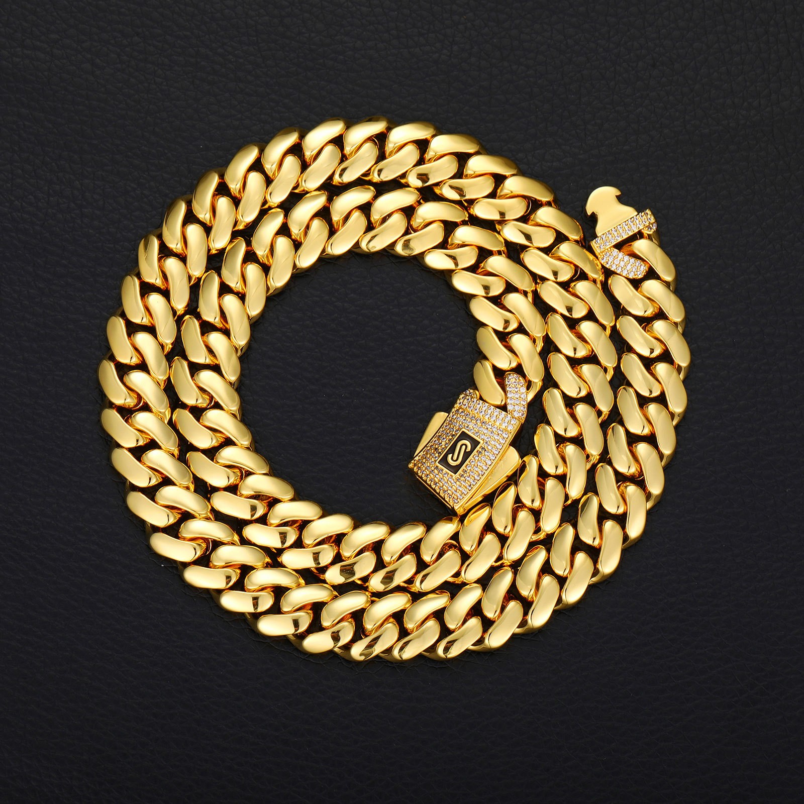 Hip Hop Glossy Miami Cuban Chain Necklace Bracelet 18K Real Gold Plated Jewelry