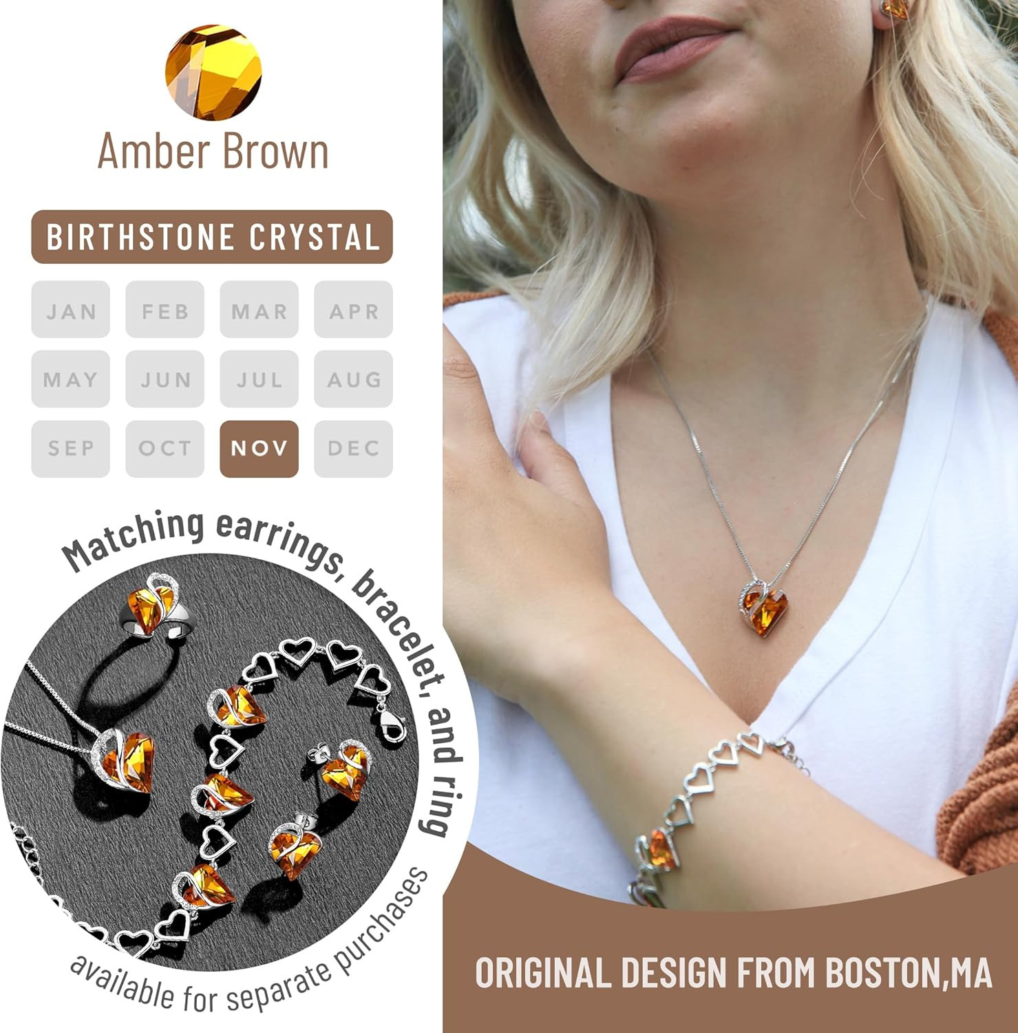 Leafael Gift Necklaces for Women, Infinity Love Birthstone Heart Crystal Pendant