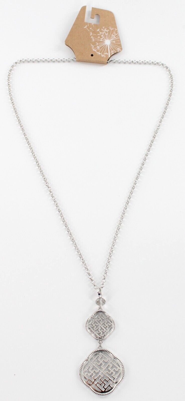 New Ornate Silver Double Pendant 28″ Long Necklace #N2325