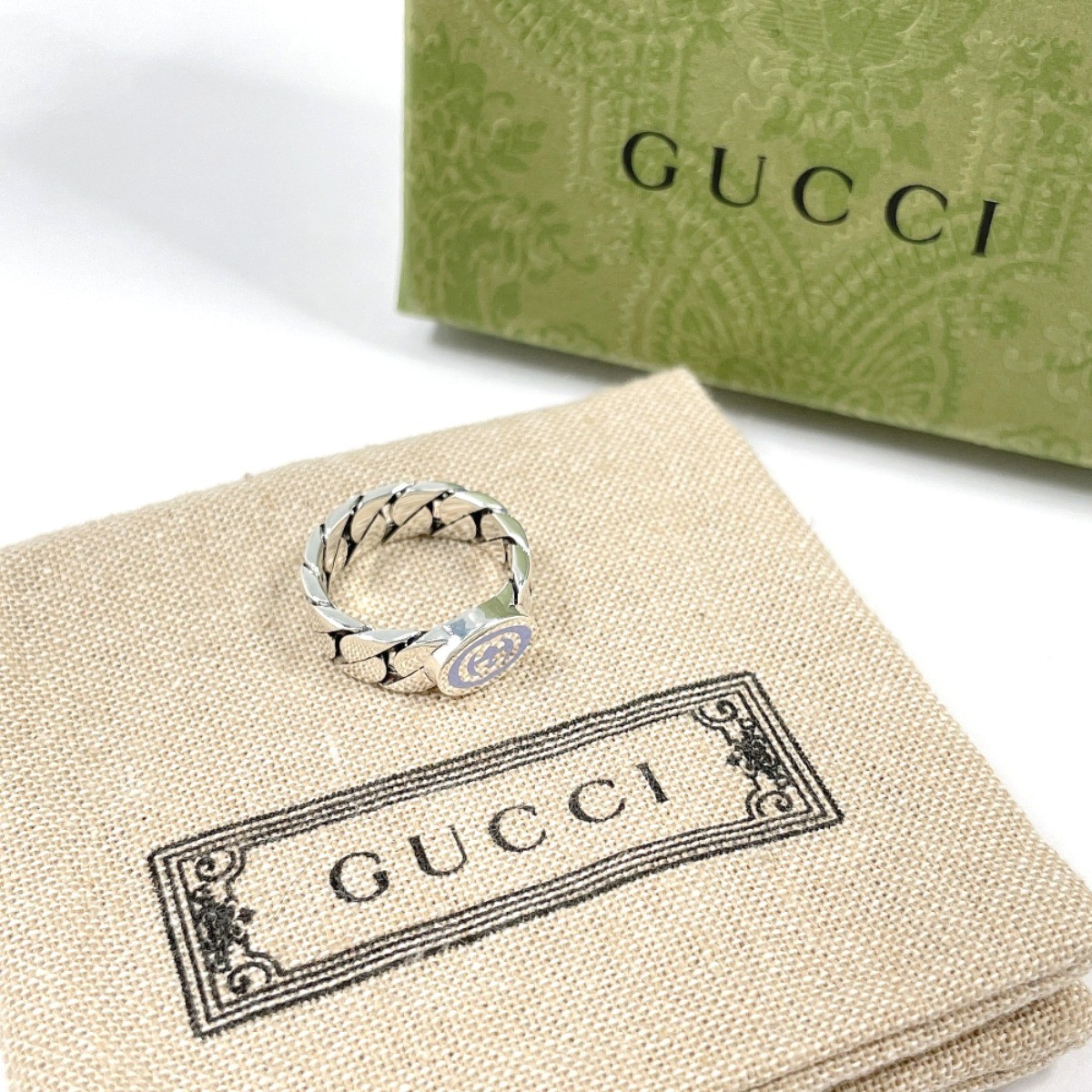 GUCCI Ring Interlocking G Silver925/enamel Silver/Light purple US 5(US Size)