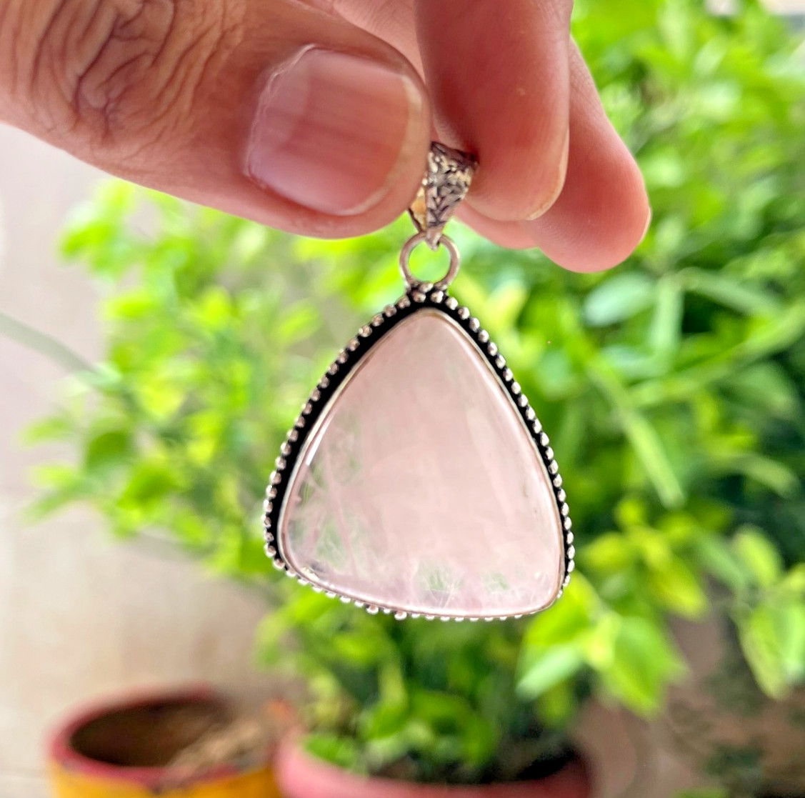 Natural Rose Quartz Necklace Large Pink Crystal Pendant Healing Stone 24 Inch