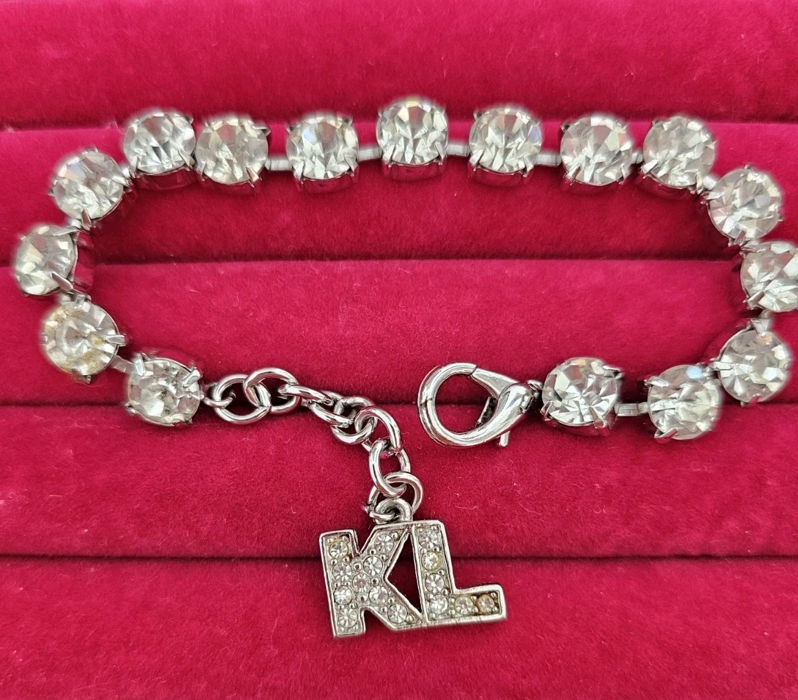 Karl Lagerfeld Dangle KL Crystal Rhinestone Bracelet Macys As Is Silver tone