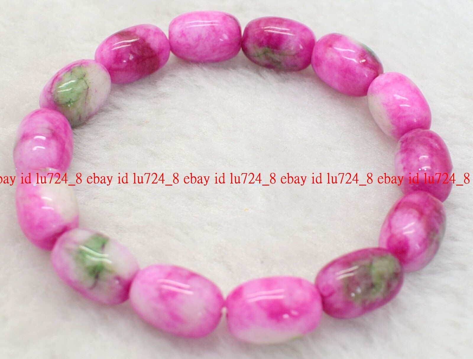 Natural 8x12mm Barrel Red Green Multicolor Jade Gems Elastic Bracelet 7.5” AAA