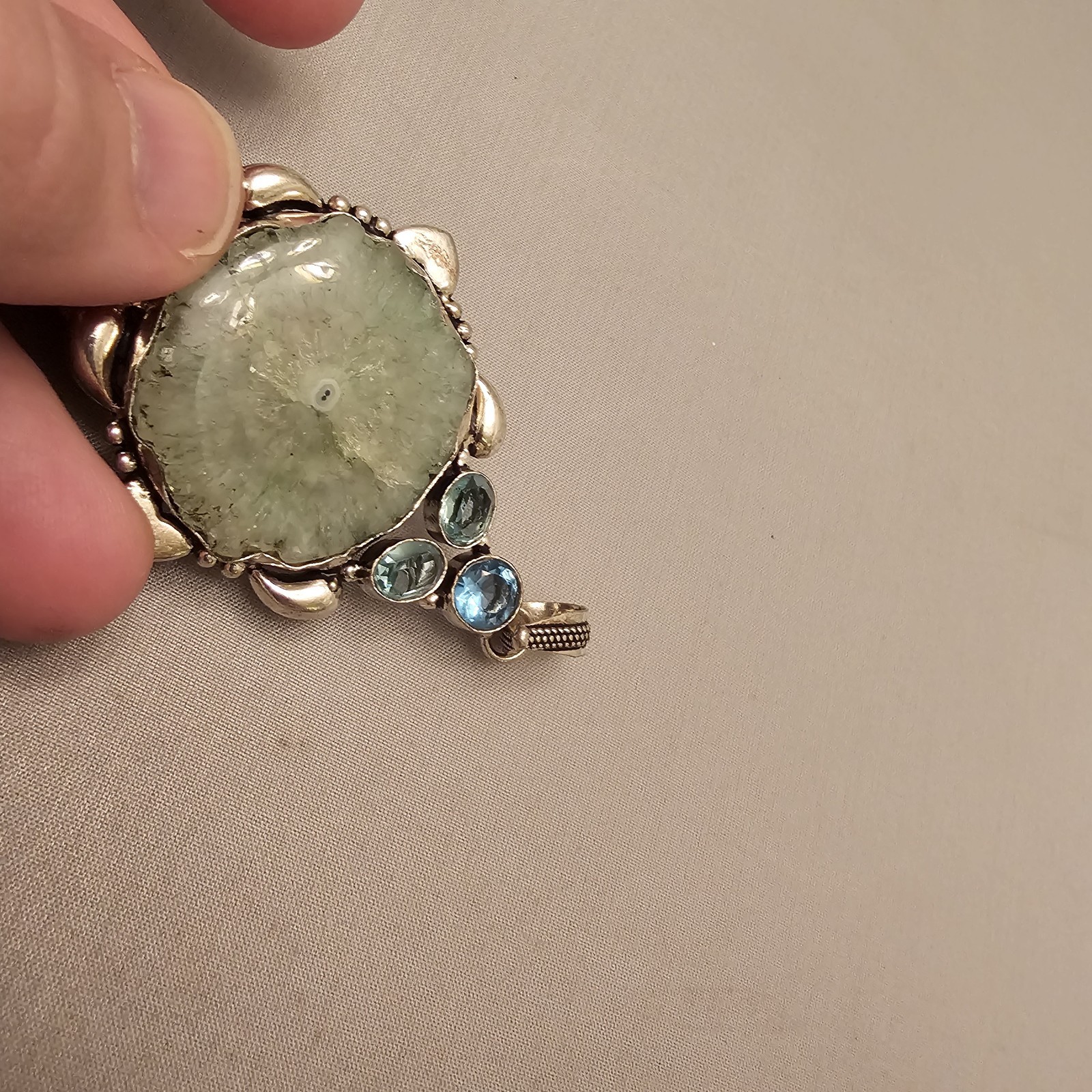 Green Stone Unknown Gemstones in 925 Sterling Silver Pendant About 3 Inches
