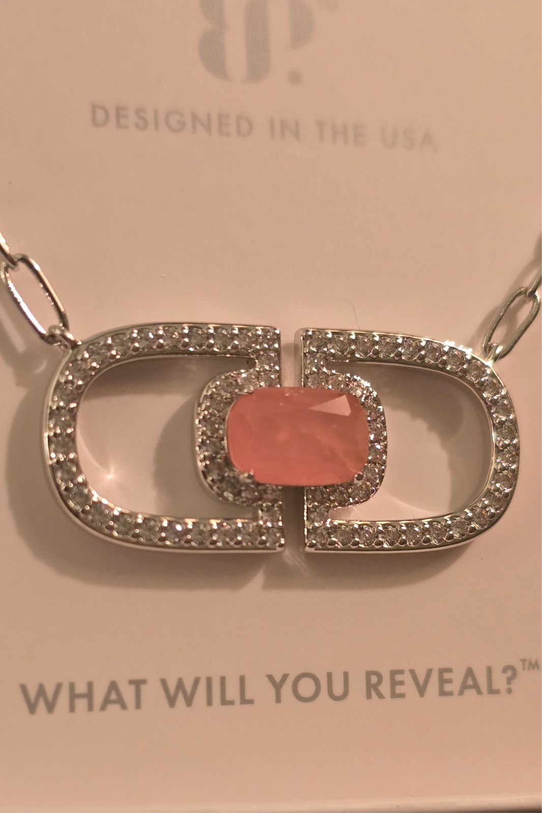 Bomb Party Necklace NK96640 ‘Inner Power Shines Through’ Rose Quartz Rhodium
