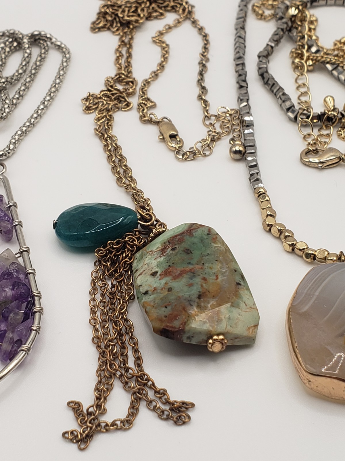 Nature-Inspired Jewelry Lot: Genuine Agate & Amethyst Tree of Life Necklaces