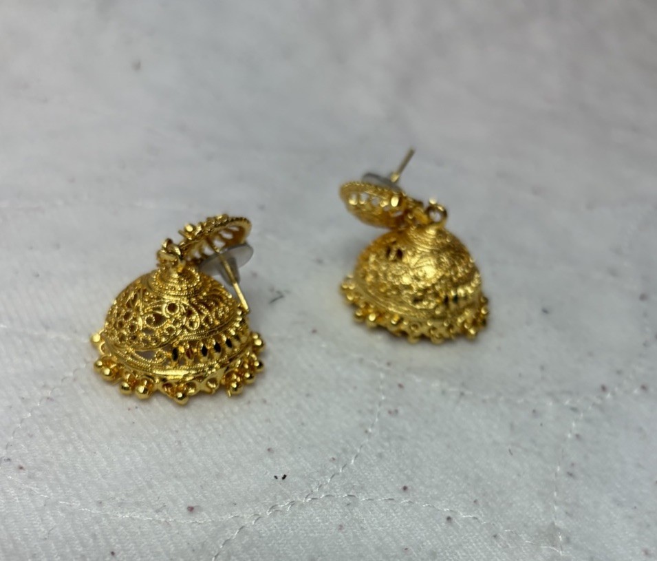 Indian Gold Jhumka Earrings Filigree Bell Drop Traditional