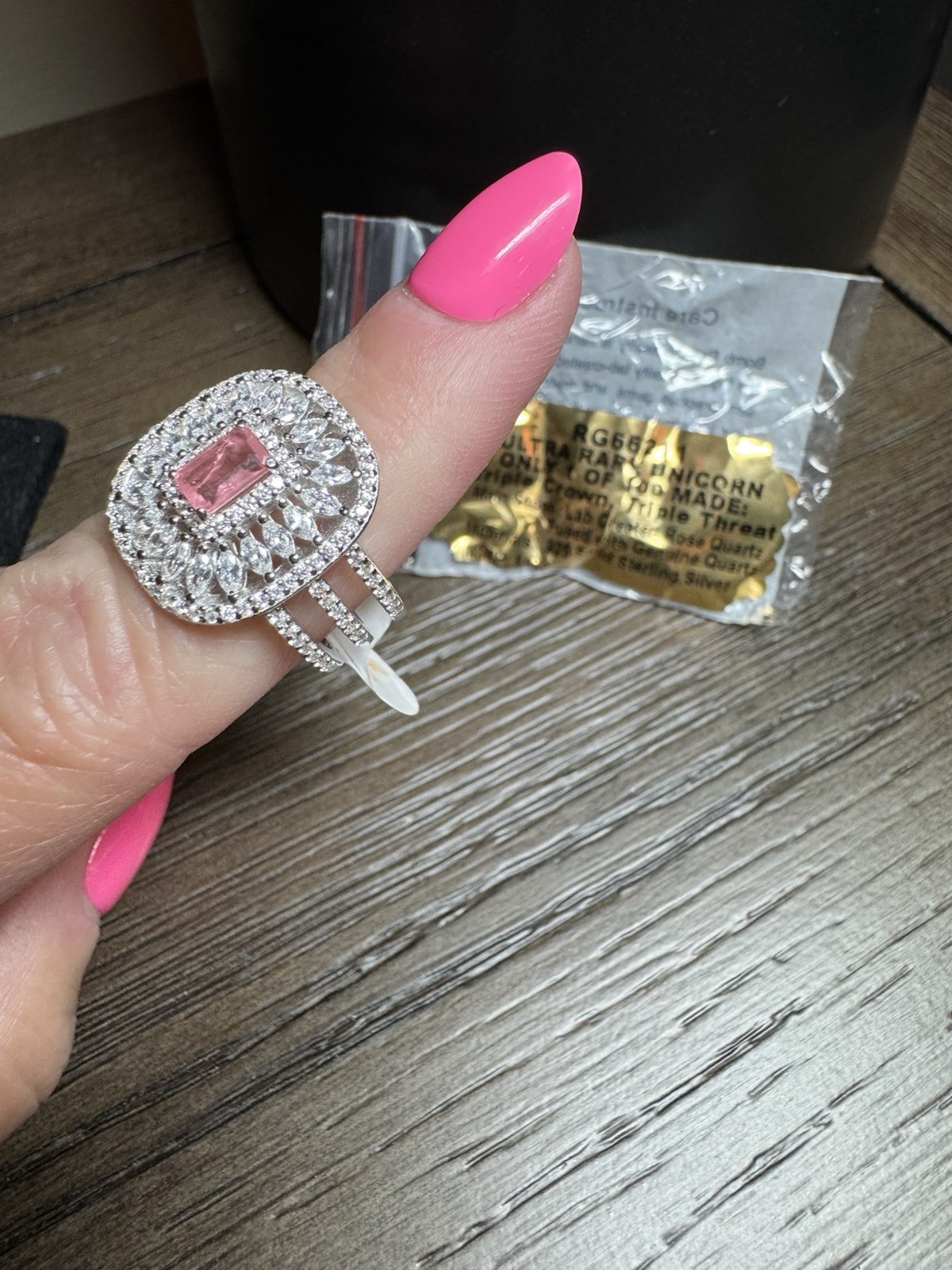 Bomb Party Ultra Rare Unicorn Ring Size 7 Rose Quartz Sterling Silver Triple Cro