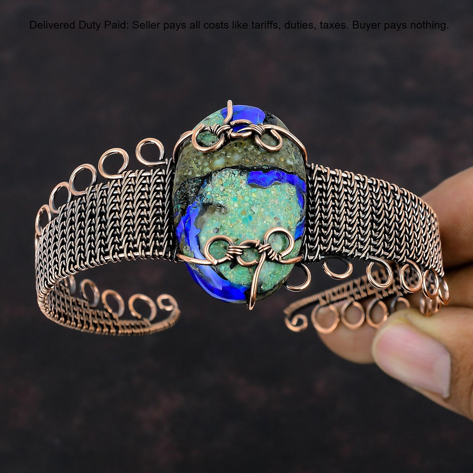 Natural Azurite Malachite No Stone Copper Sister Wire Wrapped Anniversary Bangle