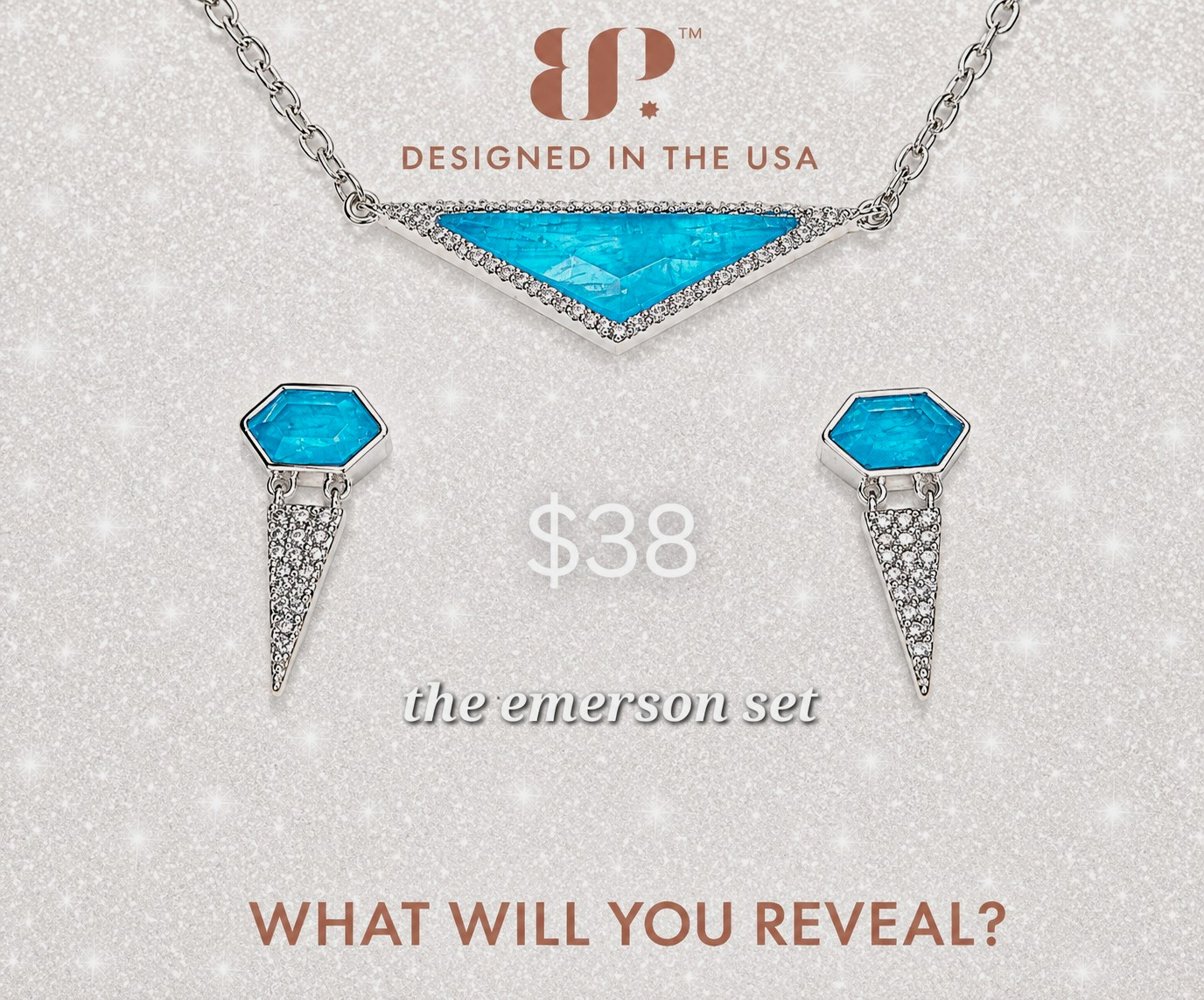 BP Emerson Set Blue Triangle Stone Silver Tone Necklace & Earrings Set