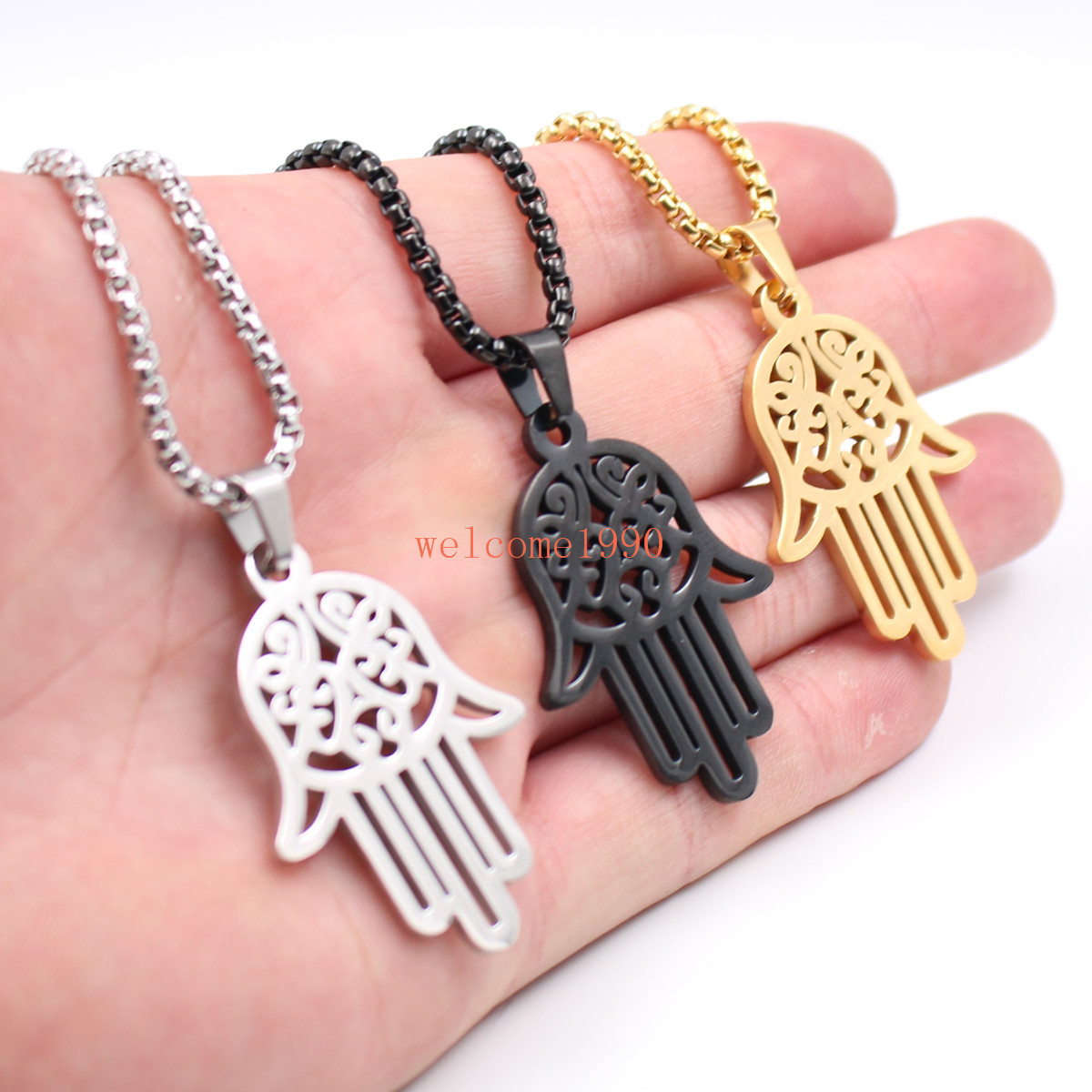 Stainless Steel religions Open Hand Pendant Rolo Chain Necklace Fashion 18-32”