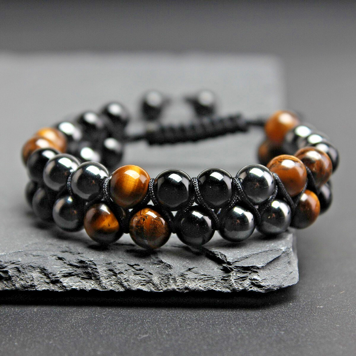 Triple Protection Bracelet Obsidian Hematite Tiger Eye 8mm Healing Crystal Beads