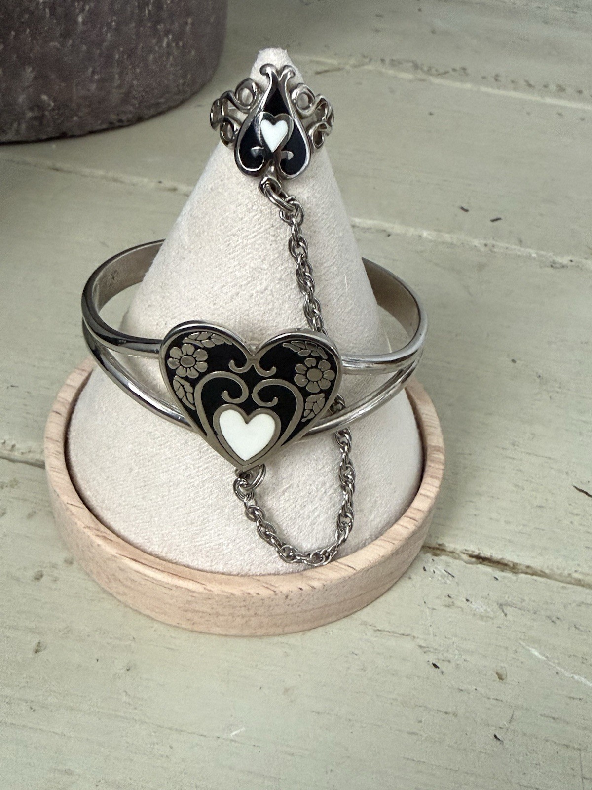 Heart Pendant Beaded Necklace & Heart Slave Bracelet Ring Set Boho Statement