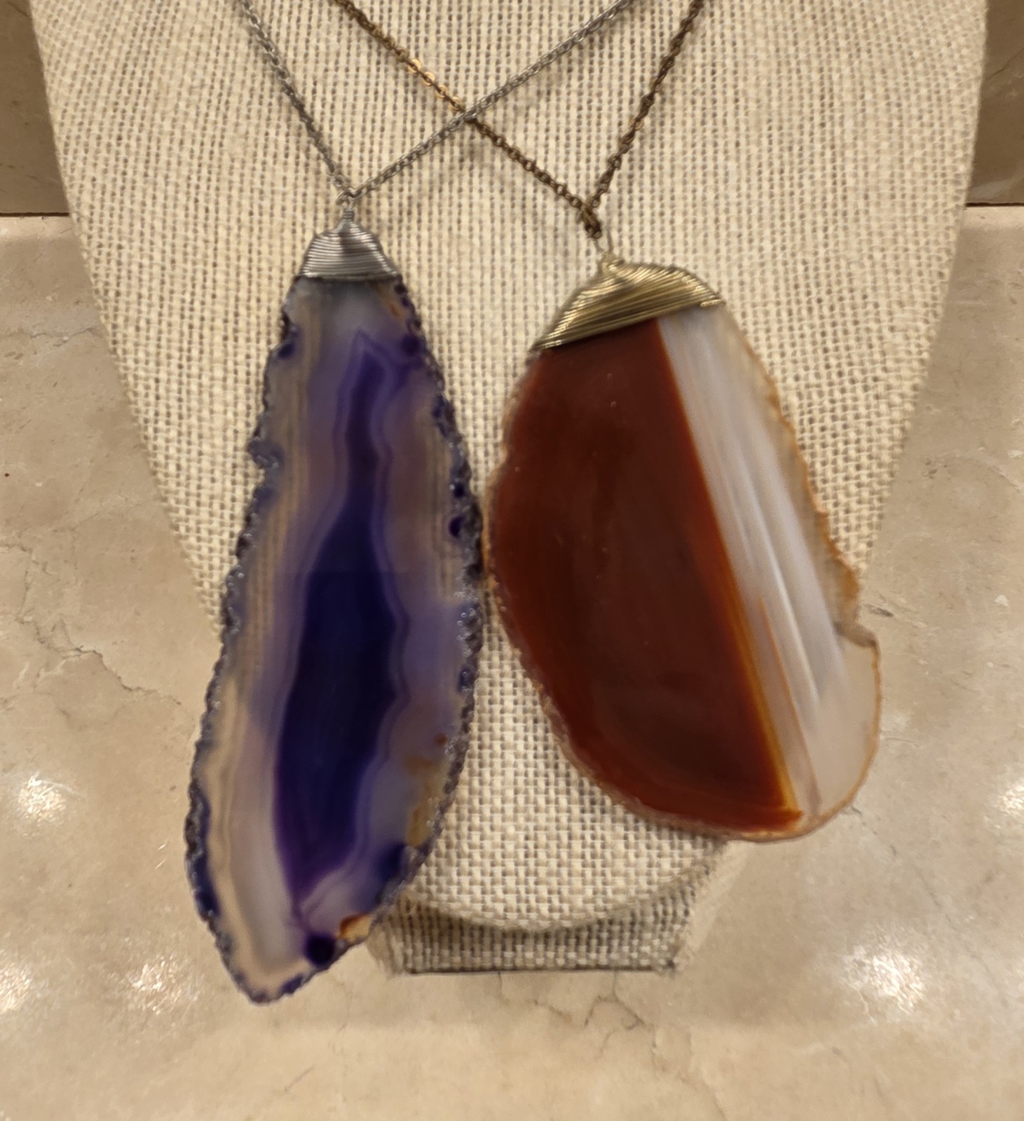 2 Coldwater Creek Agate Pendant Necklaces 31″