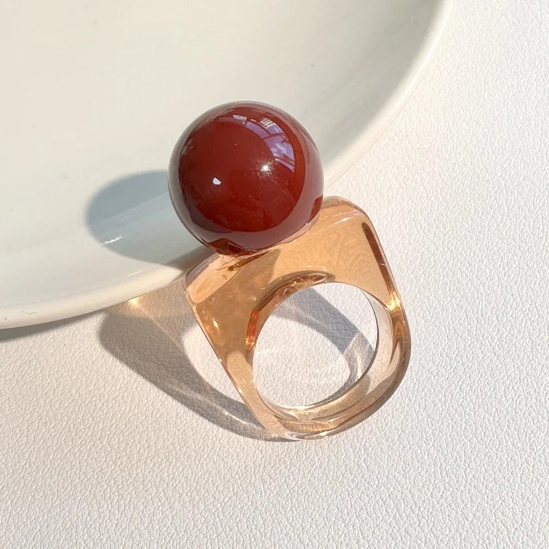 Resin Ball Shape Ring Chunky Geometric Adjustable Wedding Band Women Jewelry