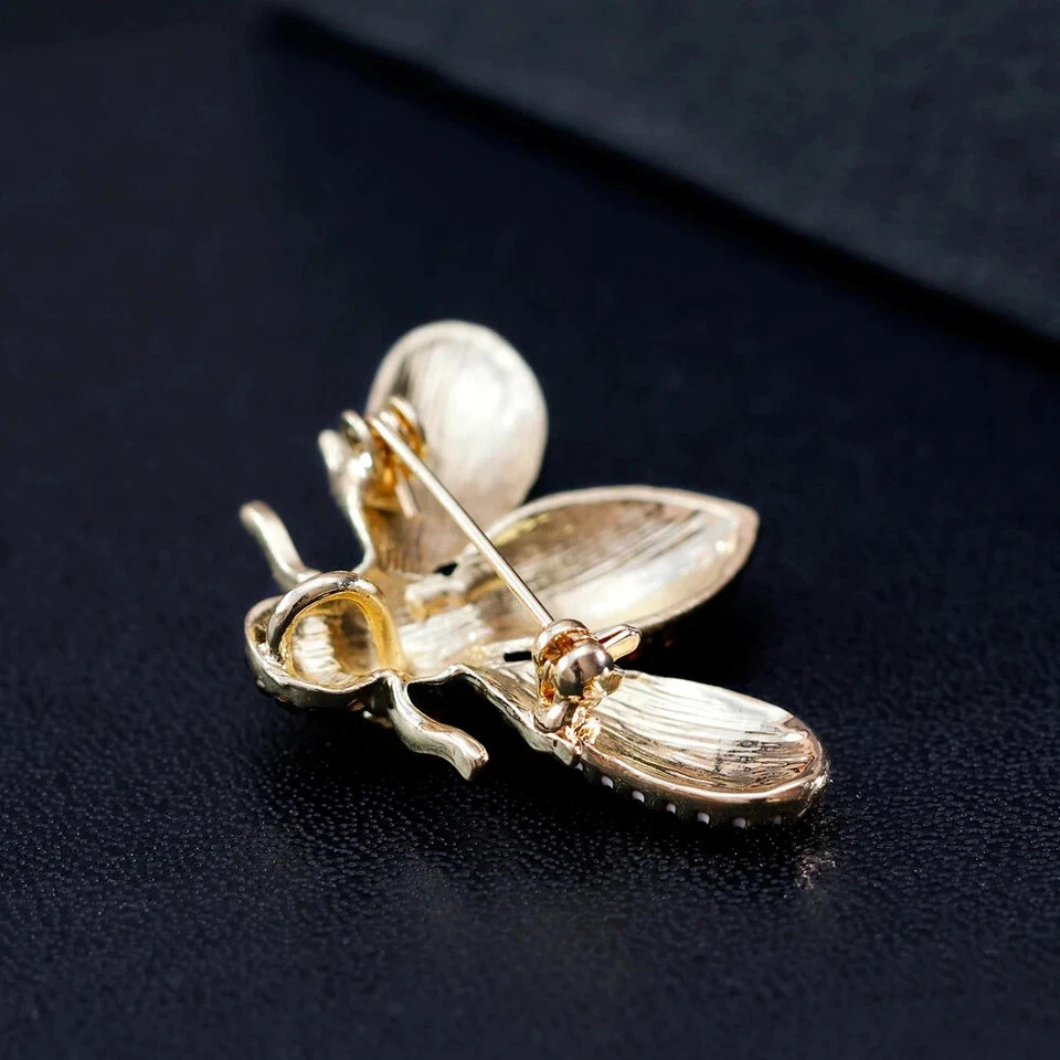 Rhinestone Bee Brooch Pin Gold Tone Insect Jewelry, Summer Beach Jewelry Gift US