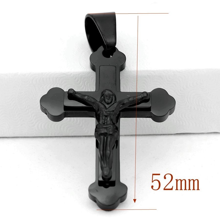 Men’s 24″ Box Necklace JESUS CROSS Pendant Stainless Steel Black Ion plated,Box