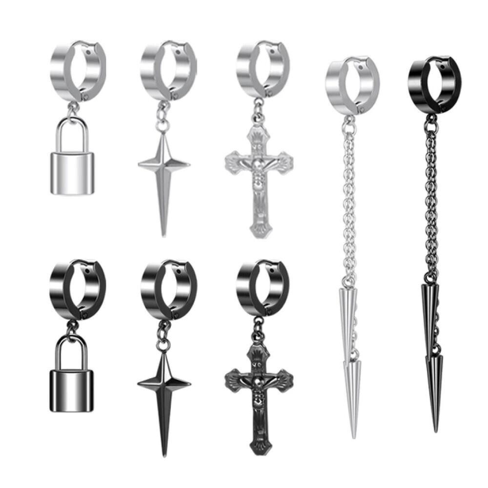 18g/20g Stainless Steel Hoop Earrings Gothic Punk Cross Earring for Women Men