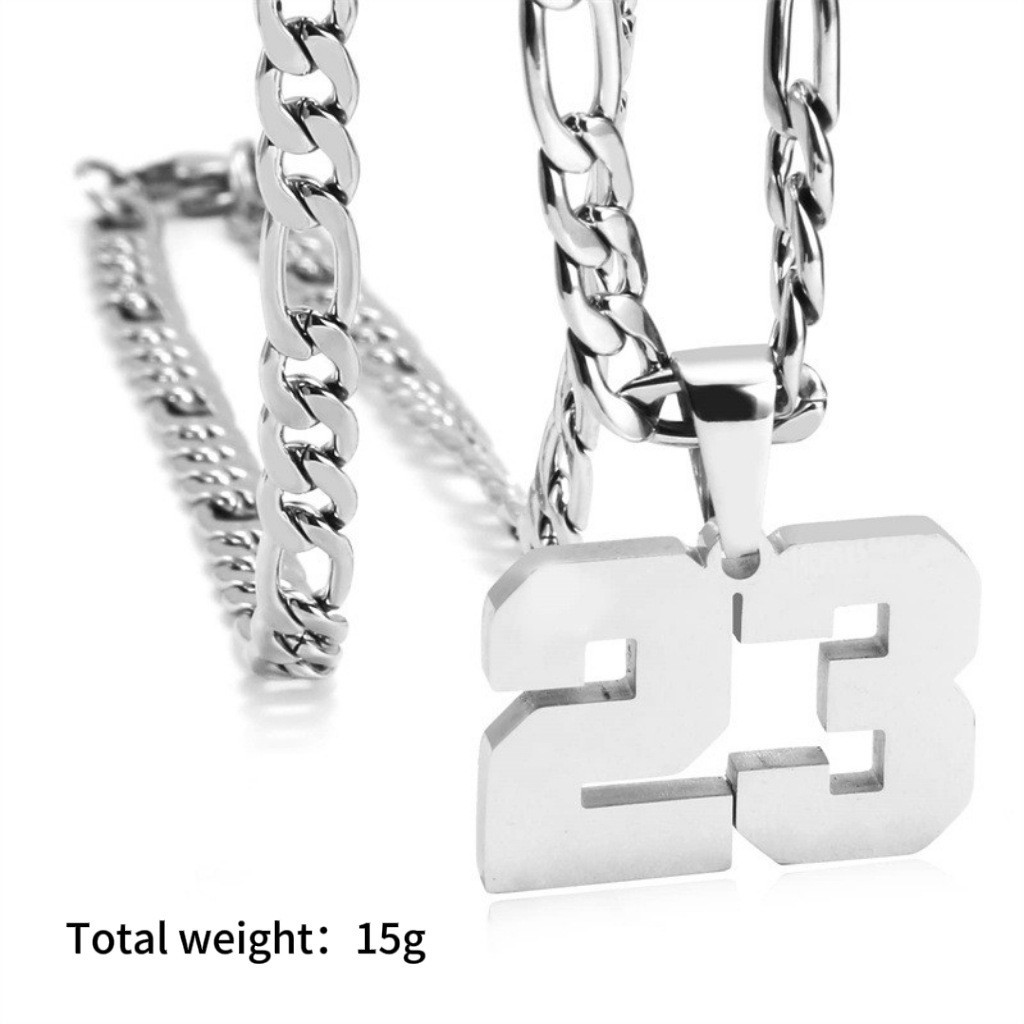 #00-#99 SPORTS silver NUMBER Pendant Charm / 24IN STAINLESS CHAIN NECKLACE