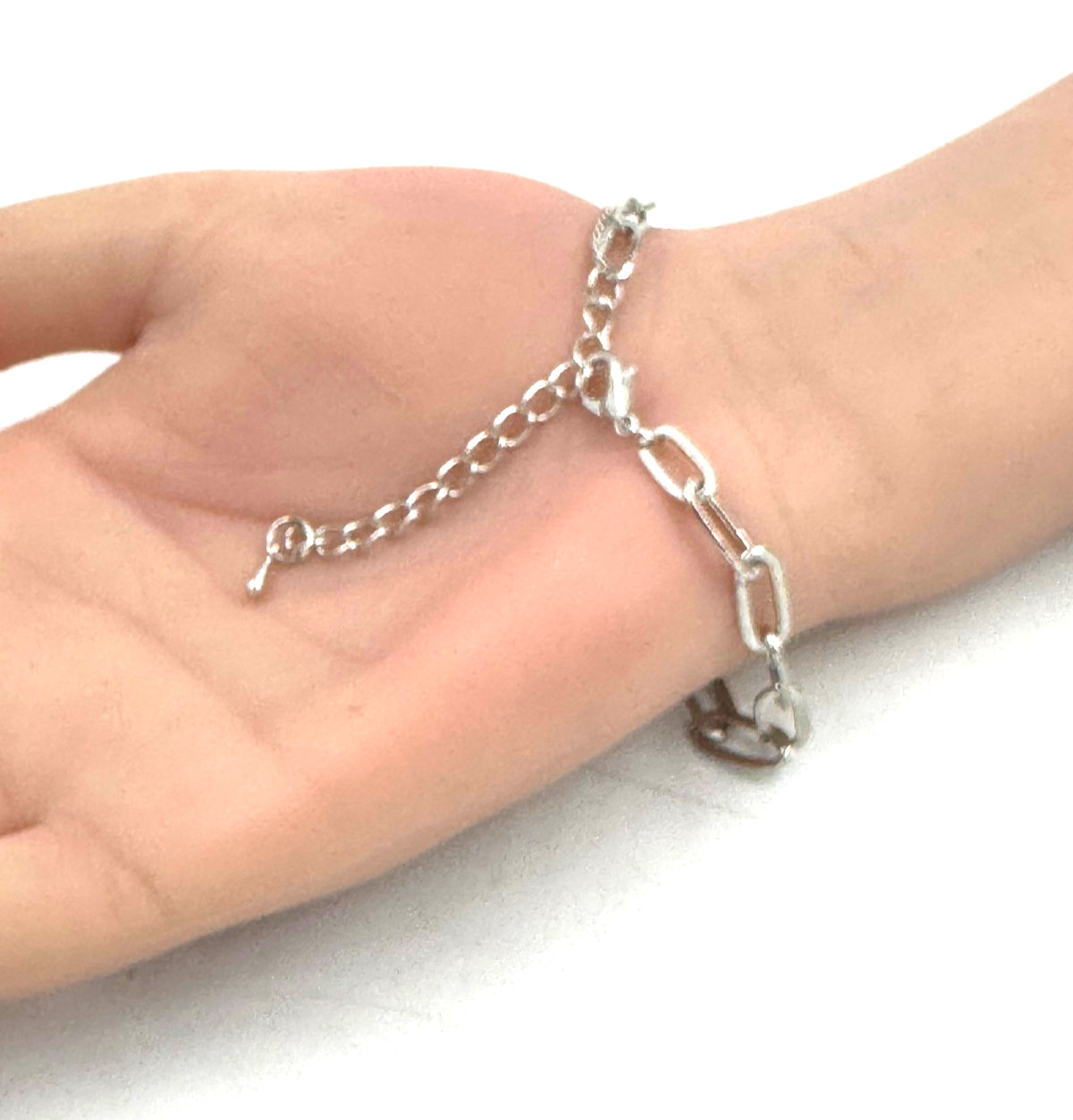 Rhinestone Paper Clip Chain Bracelet White Gold