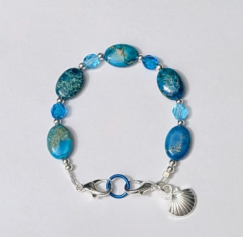 Blue Ocean Jasper Beads Dark & Light Aqua Medical Alert ID Replacement Bracelet
