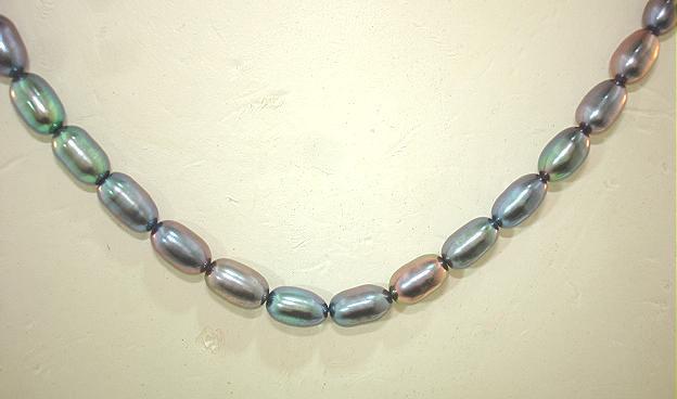 4.5mm One-Strand Cultured Freshwater Peacock Mixed Oval Pearl Necklace SP 16″ #2