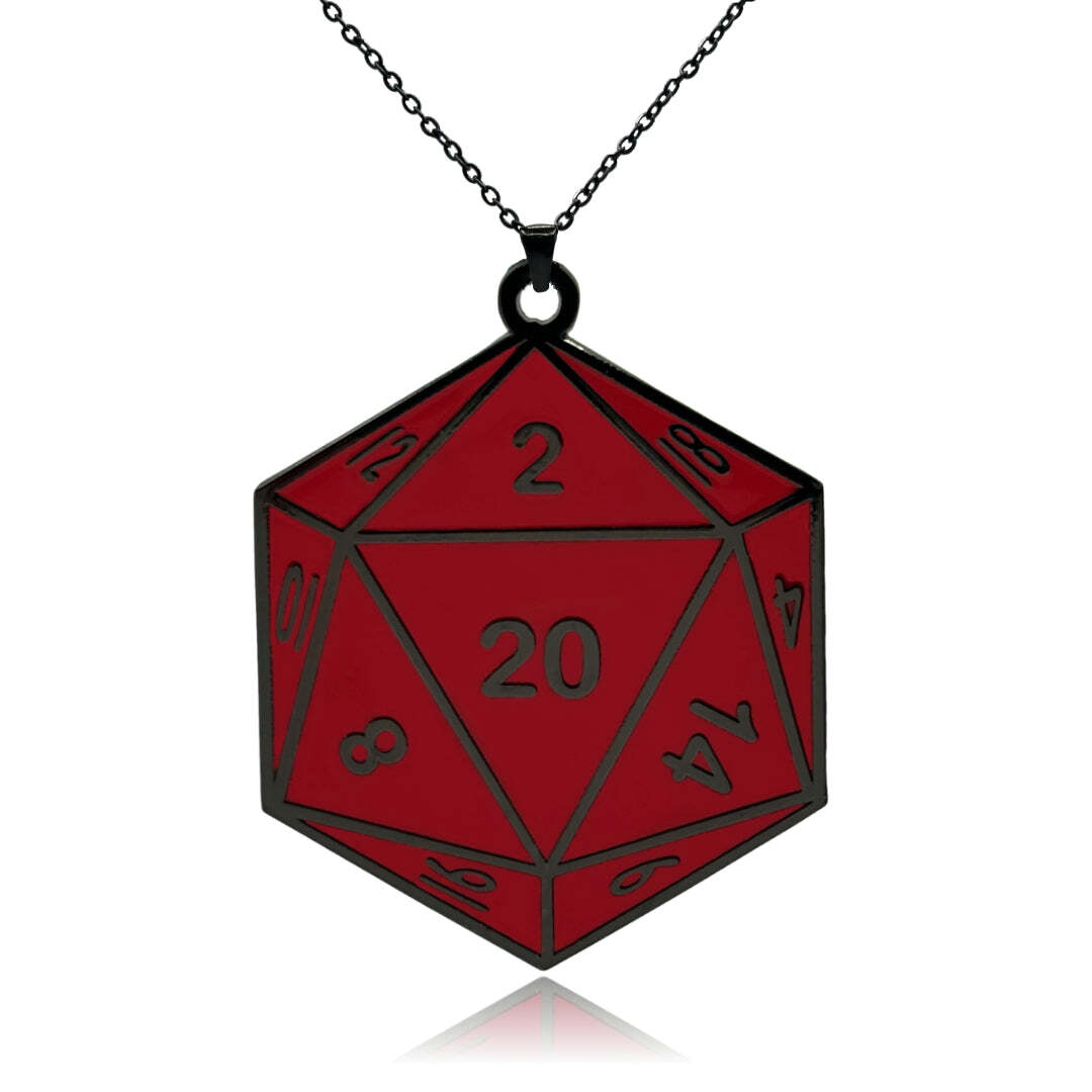 D20 Dice Double Sided Enamel Pendant Necklace