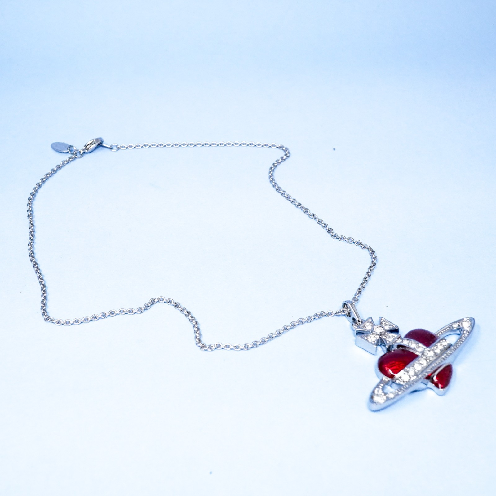 Vivienne Westwood Necklace Silver & Red Large Heart Orb Pendant Box Included