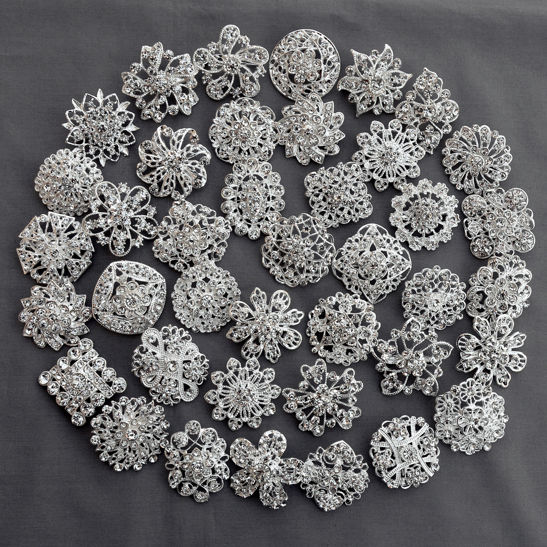 40 Brooch Lot Sliver Rhinestone Crystal Pin Wedding Bouquet DIY Kit Wholesale