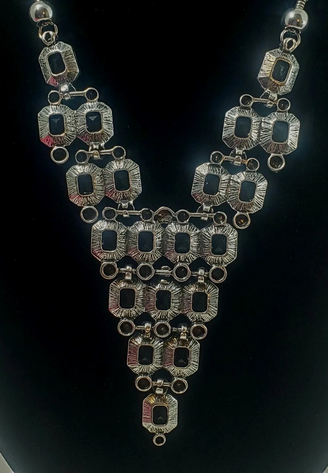 Designer PASSIANA Black Onyx Pyramid RUNAWAY BIB STATEMENT NECKLACE NOS RETIRED