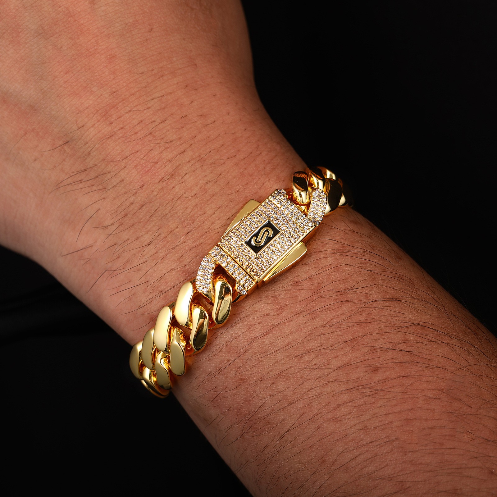 Hip Hop Glossy Miami Cuban Chain Necklace Bracelet 18K Real Gold Plated Jewelry