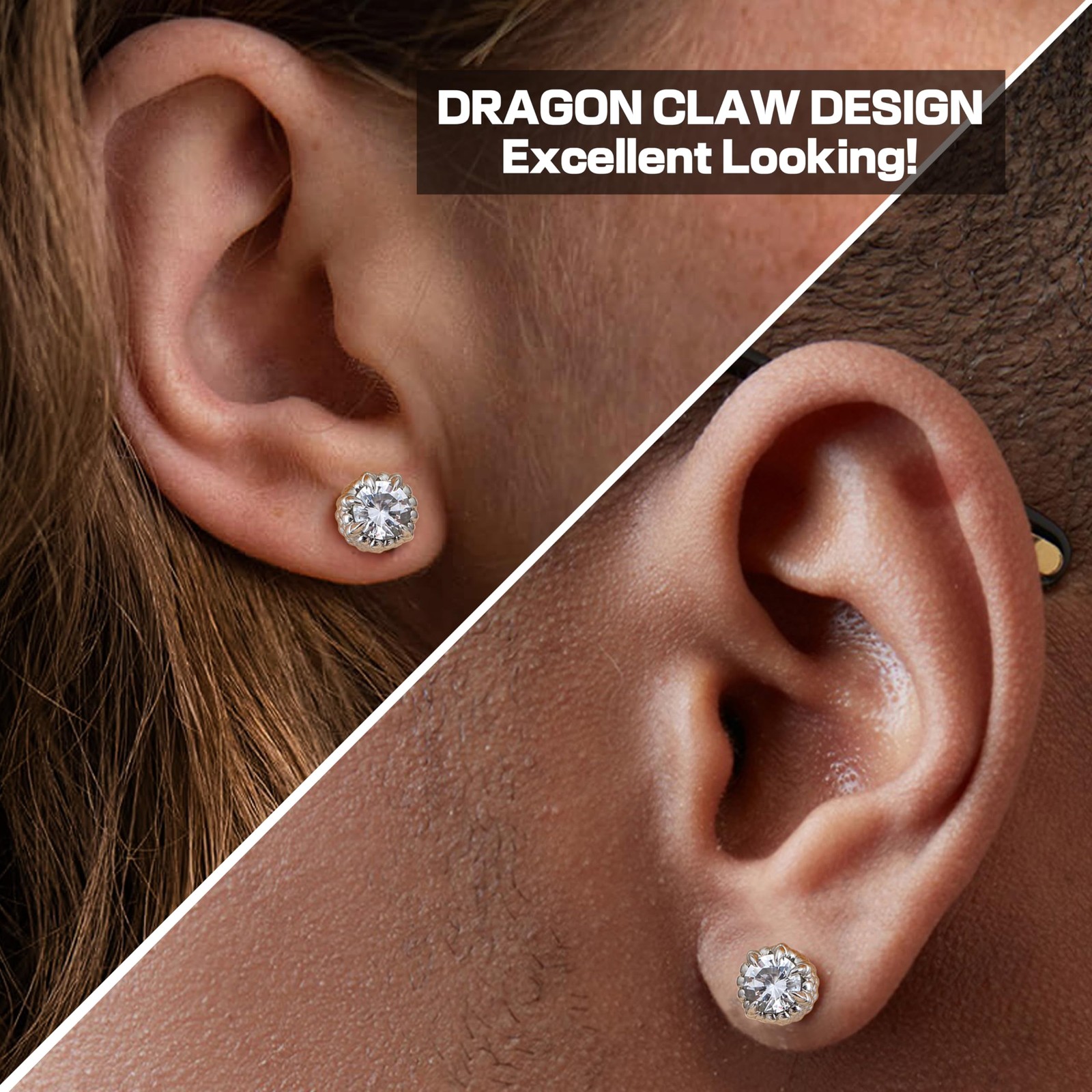 Shiny CZ Dragon Claw Stainless Steel Non Piercing Clip on Fake Earrings Stud