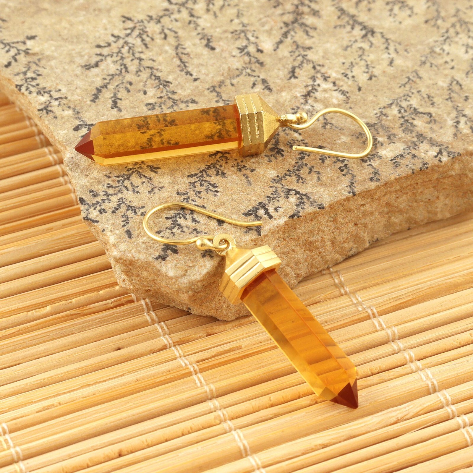 Good Quality Citrine Quartz Gold Plated Vintage Handmade Drop Dangle Earring