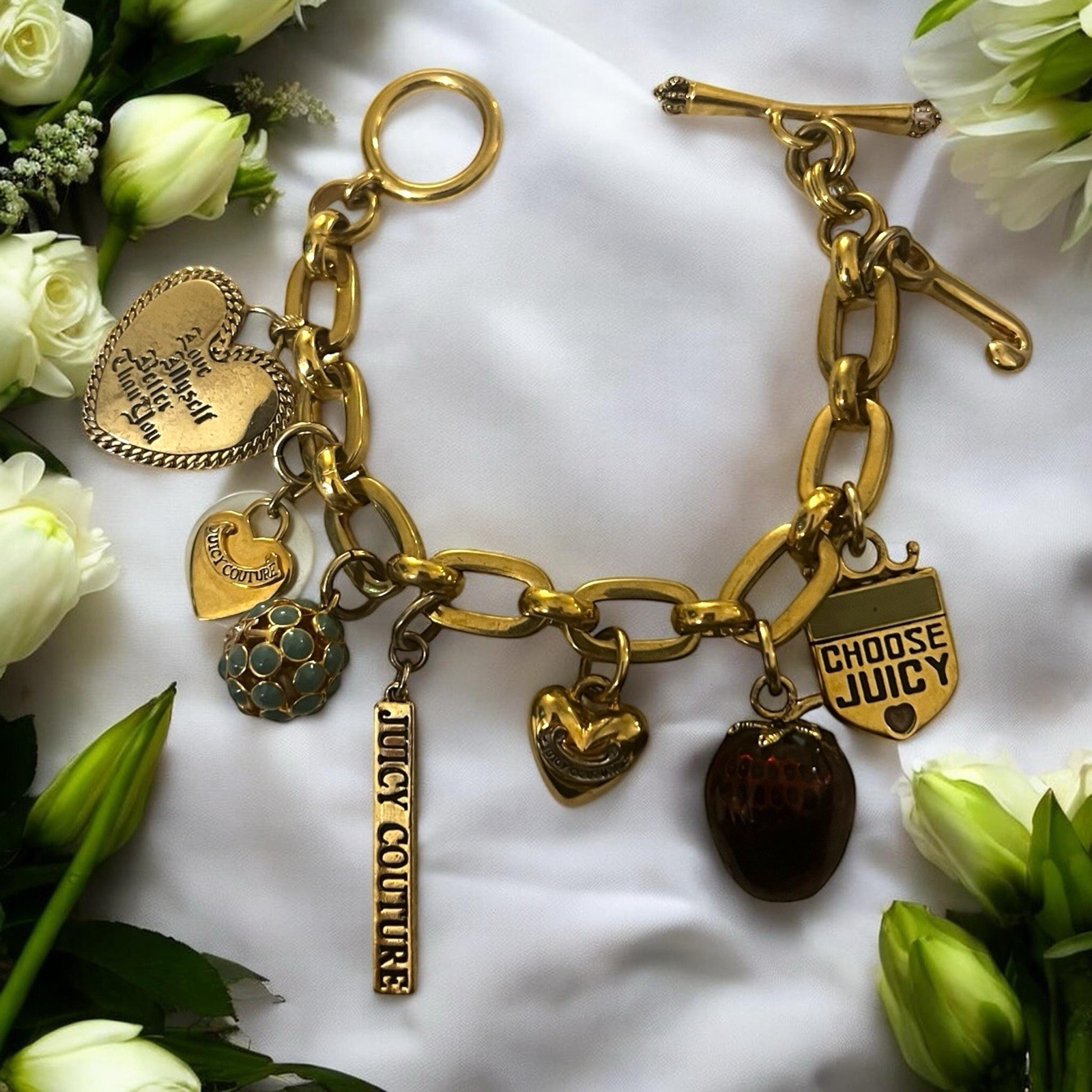 Vintage JUICY COUTURE Gold-Tone Assorted Iconic Rare Charm 7.5” Bracelet 13.1g