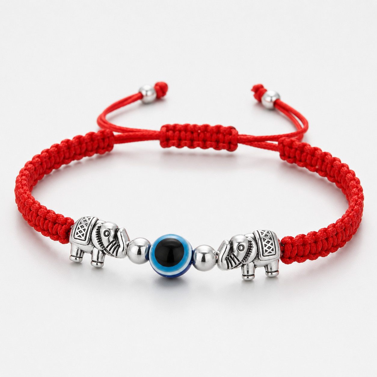 Adjustable Red String Bracelet Blue Evil Eye Elephant Charm Lucky Unisex Jewelry