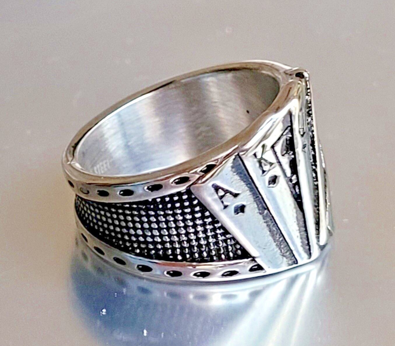 Stainless Steel Royal Straight Flush Ring Silver Finish Biker Lucky Poker Ring